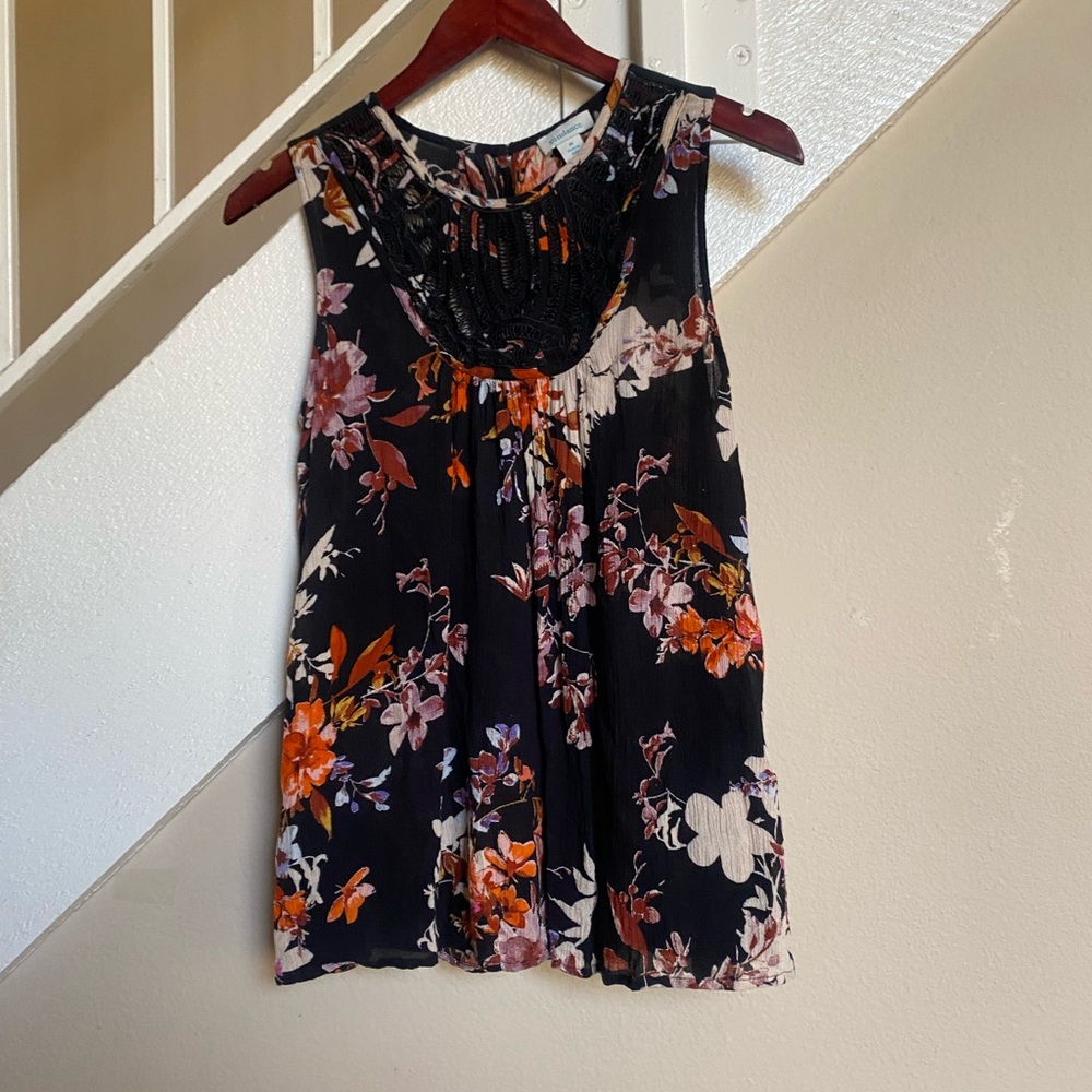 Floral Sleeveless Top with Black Beaded Neckline Sundance